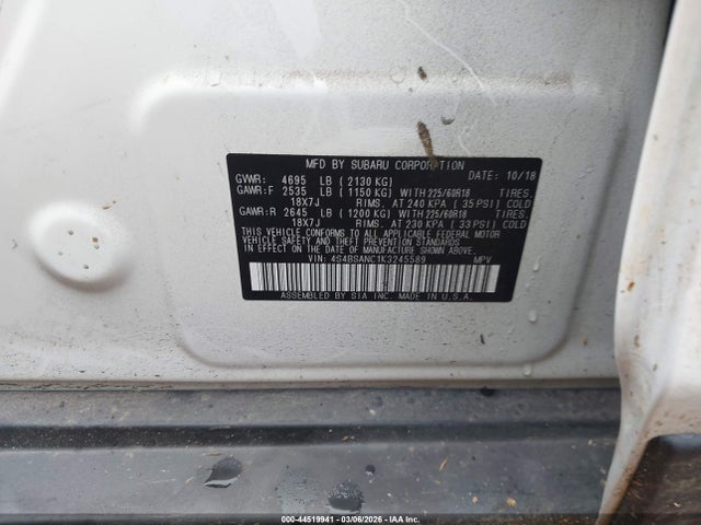Продаж на аукціоні авто 2019 Subaru Outback 2.5i Limited, vin: 4S4BSANC1K3245589, номер лоту: 44519941
