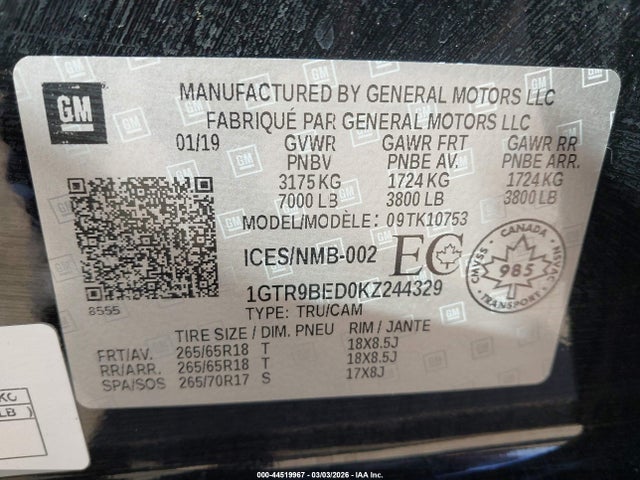 1GTR9BED0KZ244329 GMC Sierra 1500 Sle