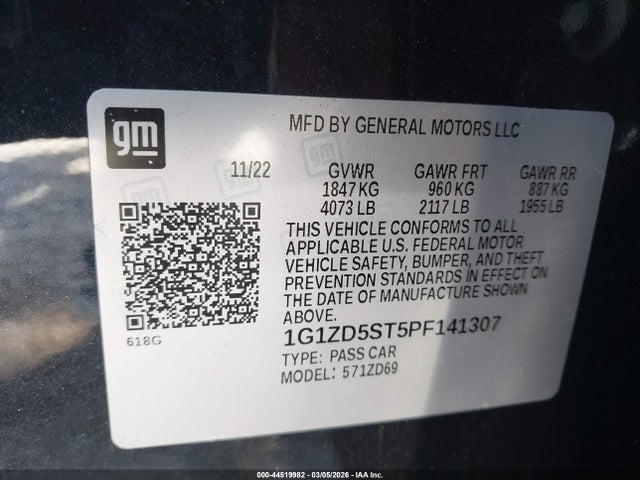 1G1ZD5ST5PF141307 Chevrolet Malibu Fwd 1lt
