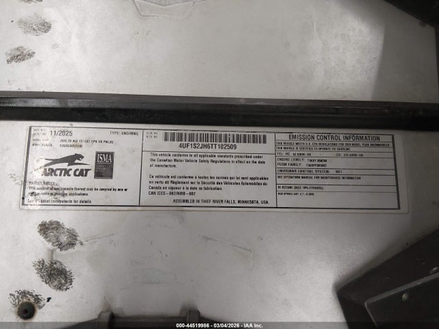 Auction sale of the 2026 Arctic Cat Zr 8000, vin: 4UF1S2JH6TT102509, lot number: 44519986