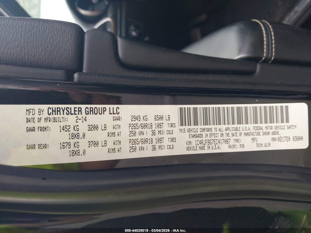 2014 Jeep Grand Cherokee Limited მანქანა იყიდება აუქციონზე, vin: 1C4RJFBG7EC417087, აუქციონის ნომერი: 44520019