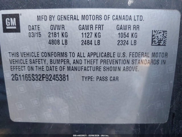 Продажа на аукционе авто 2015 Chevrolet Impala 2lz, vin: 2G1165S32F9245381, номер лота: 44520021