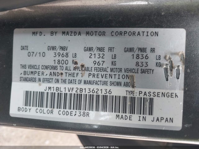 Продажа на аукционе авто 2011 Mazda Mazda3 I Touring, vin: JM1BL1VF2B1362136, номер лота: 44520036