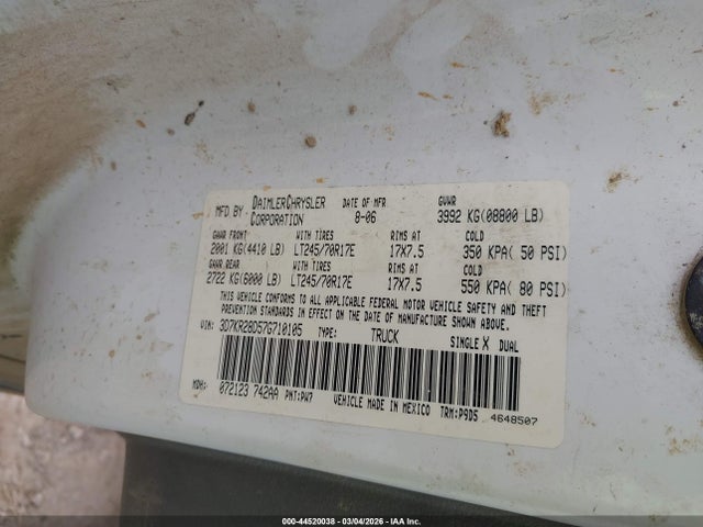 Aukcja sprzedaży 2007 Dodge Ram 2500 St, vin: 3D7KR28D57G710105, numer aukcji: 44520038