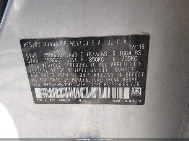 3HGGK5H87KM713219 Honda FIT EX