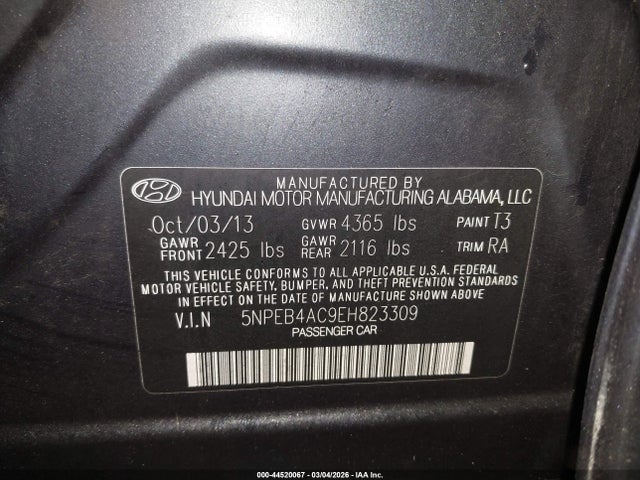 Продаж на аукціоні авто 2014 Hyundai Sonata Gls, vin: 5NPEB4AC9EH823309, номер лоту: 44520067