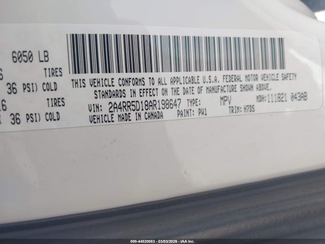 2010 Chrysler Town & Country Touring მანქანა იყიდება აუქციონზე, vin: 2A4RR5D18AR198647, აუქციონის ნომერი: 44520083