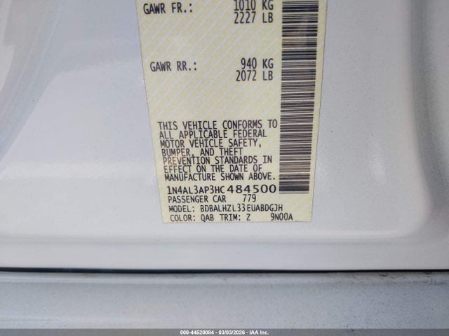 1N4AL3AP3HC484500 Nissan Altima 2.5 Sr