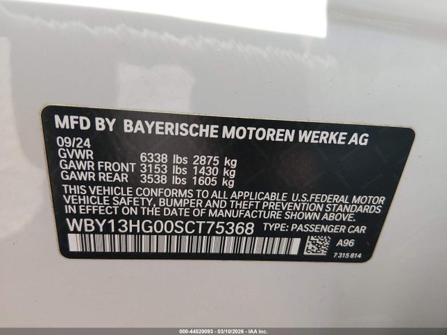 2025 Bmw I5 Xdrive40 მანქანა იყიდება აუქციონზე, vin: WBY13HG00SCT75368, აუქციონის ნომერი: 44520093