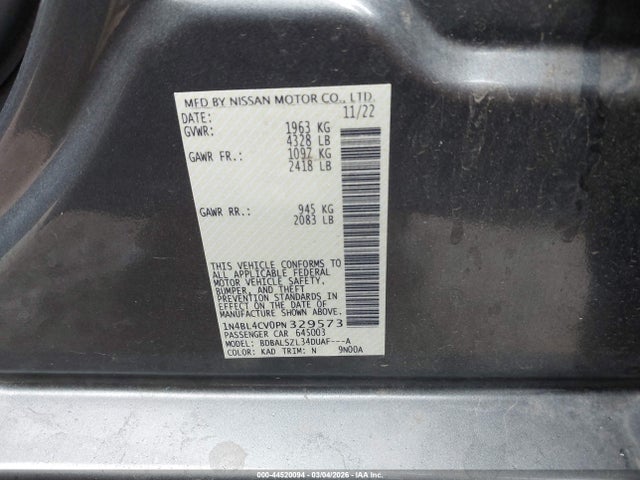 2023 Nissan Altima Sr Fwd მანქანა იყიდება აუქციონზე, vin: 1N4BL4CV0PN329573, აუქციონის ნომერი: 44520094