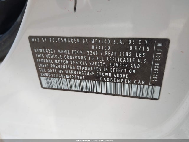 3VWD17AJ5FM421391 Volkswagen Jetta 1.8t Se