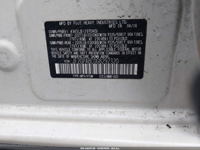 Продаж на аукціоні авто 2016 Subaru Crosstrek 2.0i Premium, vin: JF2GPABC0G8292320, номер лоту: 44520106