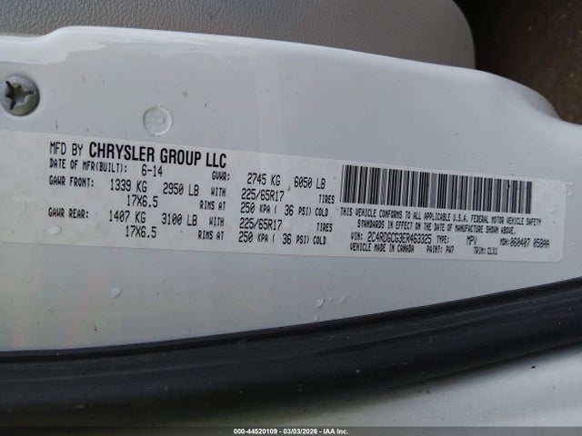 Aukcja sprzedaży 2014 Dodge Grand Caravan Sxt 30th Anniversary, vin: 2C4RDGCG3ER463325, numer aukcji: 44520109