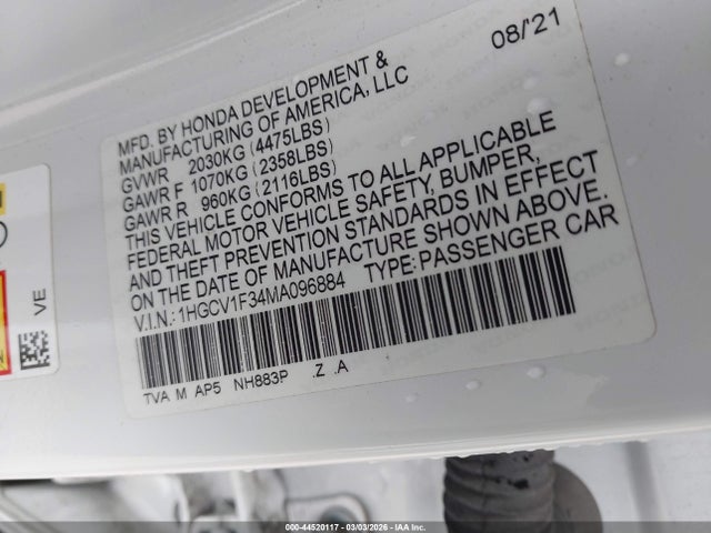Honda Accord Sport 2021 1HGCV1F34MA096884 Image 9