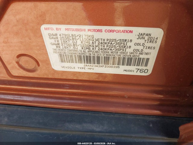 2015 MITSUBISHI OUTLANDER JA4AZ3A3XFZ000395 Photo 8