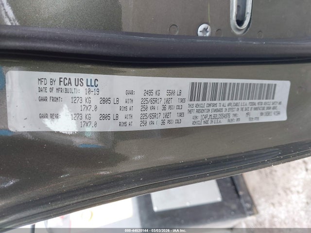 44520144 :رقم المزاد ، 1C4PJMLB2LD554976 vin ، 2020 Jeep Cherokee Latitude Plus 4x4 مزاد بيع