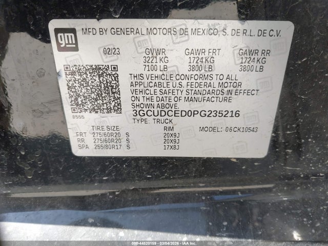 Продаж на аукціоні авто 2023 Chevrolet Silverado 1500, vin: 3GCUDCED0PG235216, номер лоту: 44520159