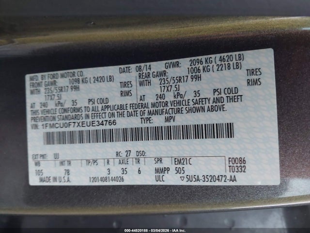 Ford ESCAPE S 2014 1FMCU0F7XEUE34766 Image 9