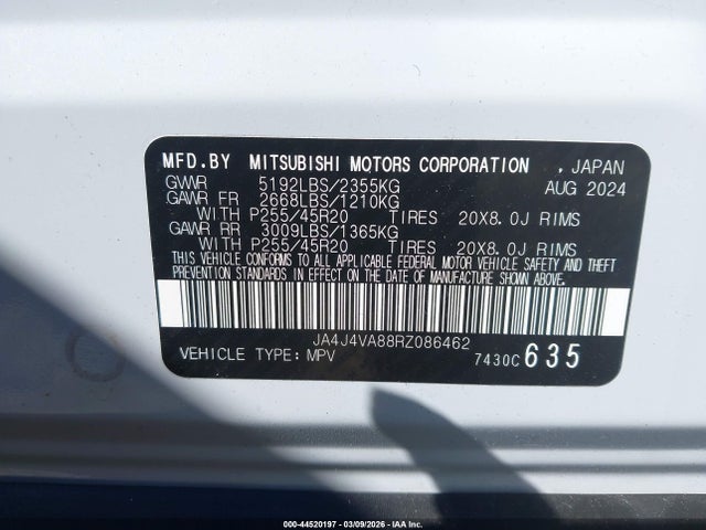 Продаж на аукціоні авто 2024 Mitsubishi Outlander Se Ralliart S-awc, vin: JA4J4VA88RZ086462, номер лоту: 44520197