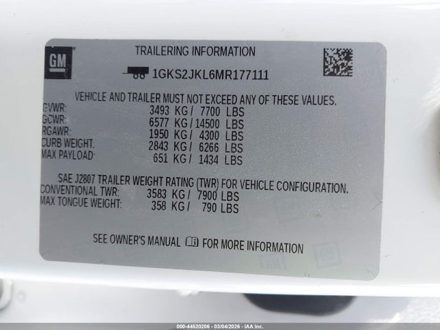 1GKS2JKL6MR177111 GMC Yukon Xl 4wd Denali