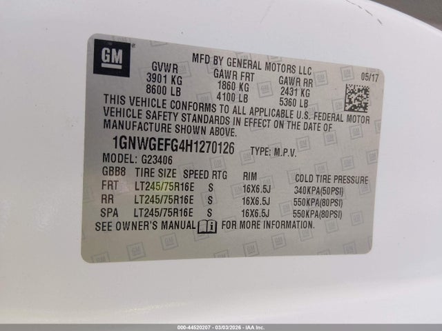 1GNWGEFG4H1270126 Chevrolet Express 2500 Ls