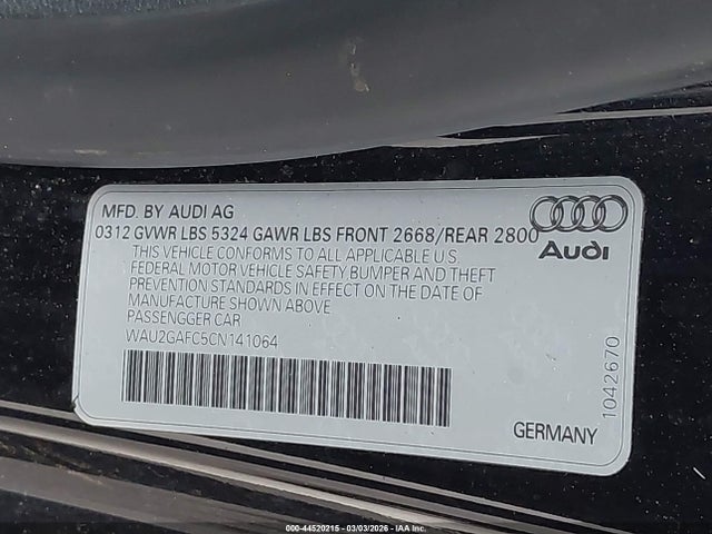 44520215 :رقم المزاد ، WAU2GAFC5CN141064 vin ، 2012 Audi A7 Premium مزاد بيع