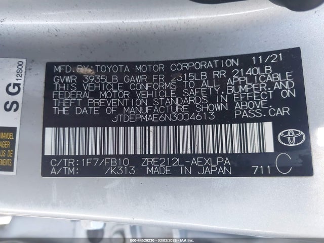 JTDEPMAE6N3004613 Toyota COROLLA LE