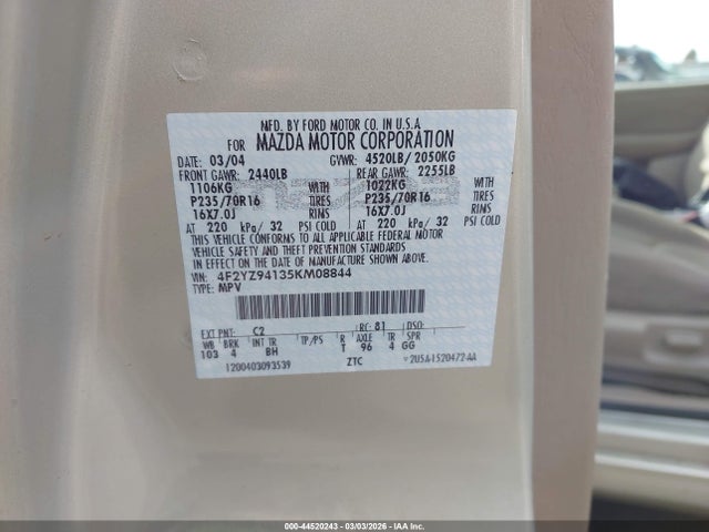 Продажа на аукционе авто 2005 Mazda Tribute S, vin: 4F2YZ94135KM08844, номер лота: 44520243