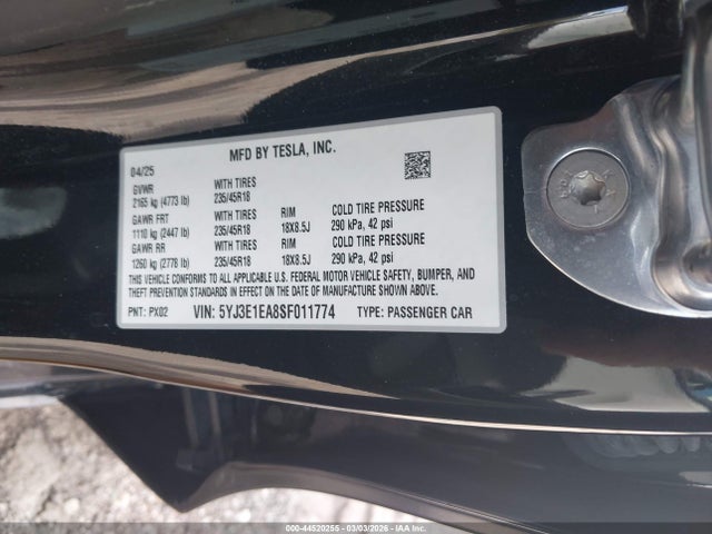 2025 TESLA MODEL 3 5YJ3E1EA8SF011774 Photo 8