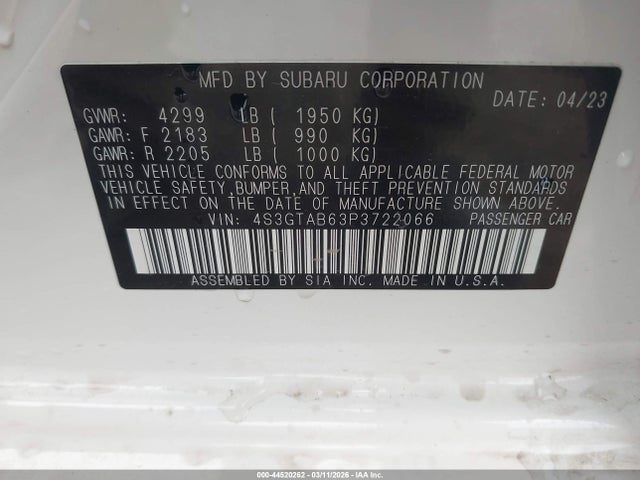 Продажа на аукционе авто 2023 Subaru Impreza Base 5-door, vin: 4S3GTAB63P3722066, номер лота: 44520262