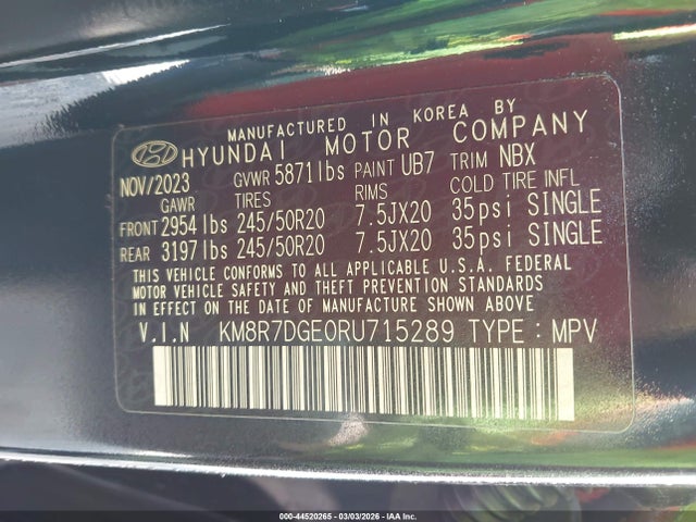 Продаж на аукціоні авто 2024 Hyundai Palisade Calligraphy, vin: KM8R7DGE0RU715289, номер лоту: 44520265