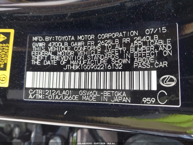 Продажа на аукционе авто 2016 Lexus Es 350, vin: JTHBK1GG9G2216132, номер лота: 44520282