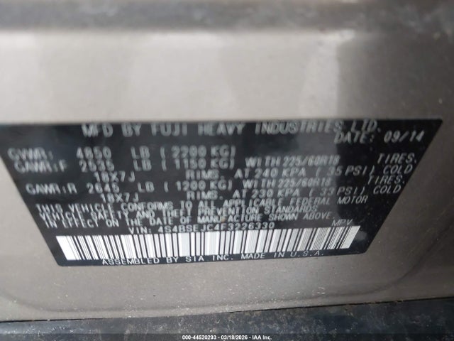 Aukcja sprzedaży 2015 Subaru Outback 3.6r Limited, vin: 4S4BSEJC4F3226330, numer aukcji: 44520293