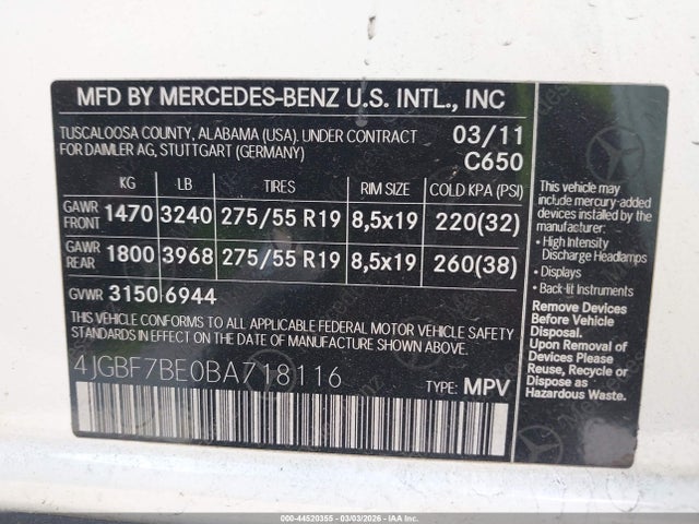 Продажа на аукционе авто 2011 Mercedes-benz Gl 450 4matic, vin: 4JGBF7BE0BA718116, номер лота: 44520355