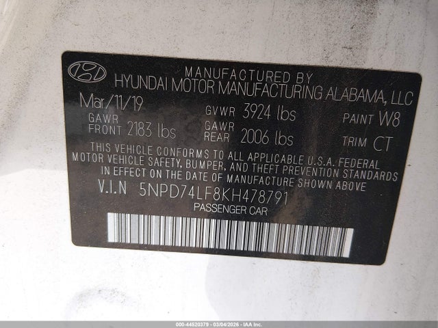 Hyundai ELANTRA SE 2019 5NPD74LF8KH478791 Image 9