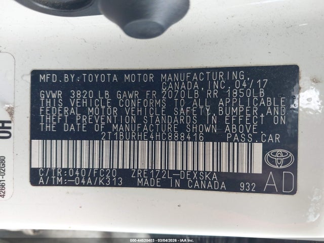 2017 TOYOTA COROLLA 2T1BURHE4HC888416 Photo 8