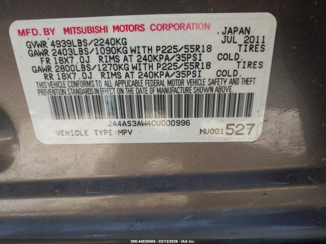 2012 MITSUBISHI OUTLANDER JA4AS3AW4CU000996 Photo 8