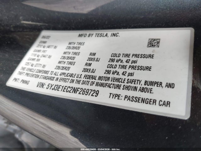 2022 TESLA MODEL 3 5YJ3E1EC2NF269729 Photo 8