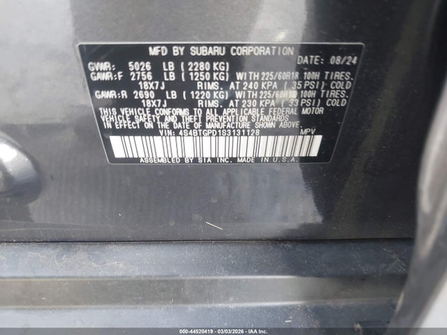 2025 SUBARU OUTBACK 4S4BTGPD1S3131128 Photo 8