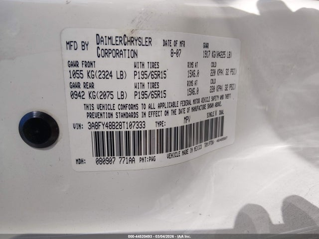 Продажа на аукционе авто 2008 Chrysler Pt Cruiser, vin: 3A8FY48B28T107333, номер лота: 44520493