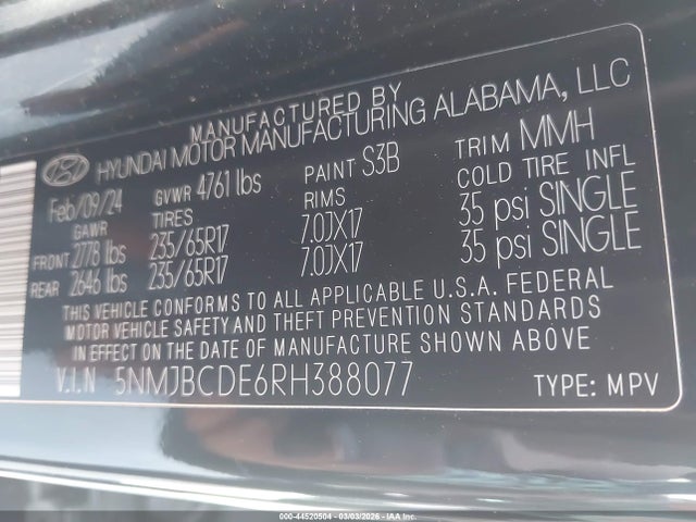 Продаж на аукціоні авто 2024 Hyundai Tucson Sel, vin: 5NMJBCDE6RH388077, номер лоту: 44520504