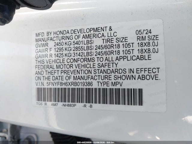 5FNYF8H6XRB019386 Honda Passport Awd Trailsport