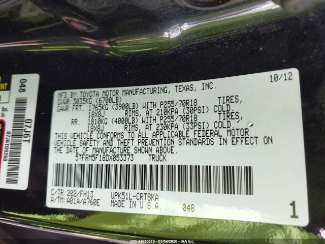 2013 TOYOTA TUNDRA 5TFRM5F18DX053373 Photo 8