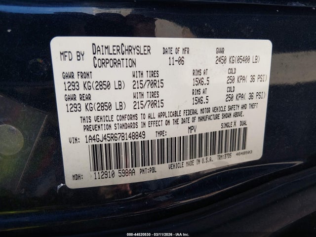 2007 CHRYSLER TOWN & COUNTRY 1A4GJ45R67B148849 Photo 8