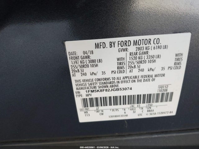 Ford Explorer Limited 2018 1FM5K8F82JGB53074 Image 9