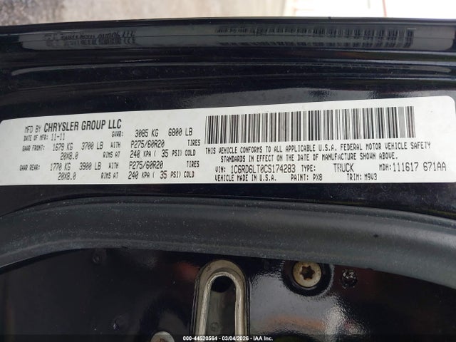 44520564 :رقم المزاد ، 1C6RD6LT0CS174283 vin ، 2012 Ram 1500 Slt مزاد بيع