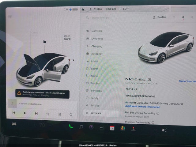 44520605 :رقم المزاد ، 5YJ3E1EA8KF436265 vin ، 2019 Tesla Model 3 Long Range/mid Range/standard Range/standard Range Plus مزاد بيع