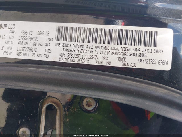 Aukcja sprzedaży 2012 Ram 2500 Laramie, vin: 3C6UD5FL1CG339474, numer aukcji: 44520630