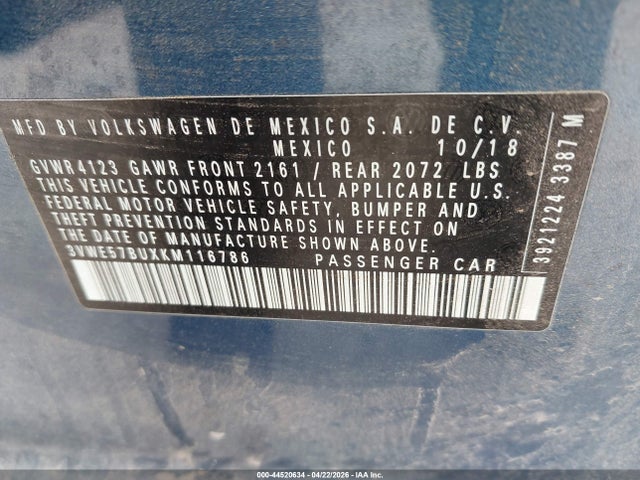 Продаж на аукціоні авто 2019 Volkswagen Jetta 1.4t Sel, vin: 3VWE57BUXKM116786, номер лоту: 44520634