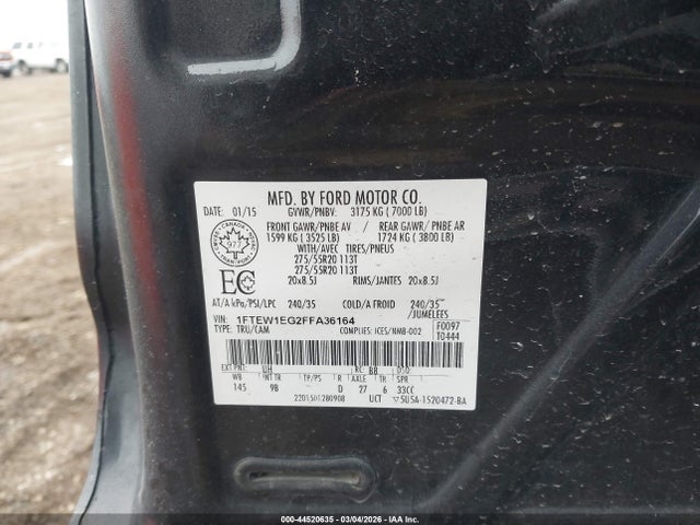 Продаж на аукціоні авто 2015 Ford F-150 Platinum, vin: 1FTEW1EG2FFA36164, номер лоту: 44520635